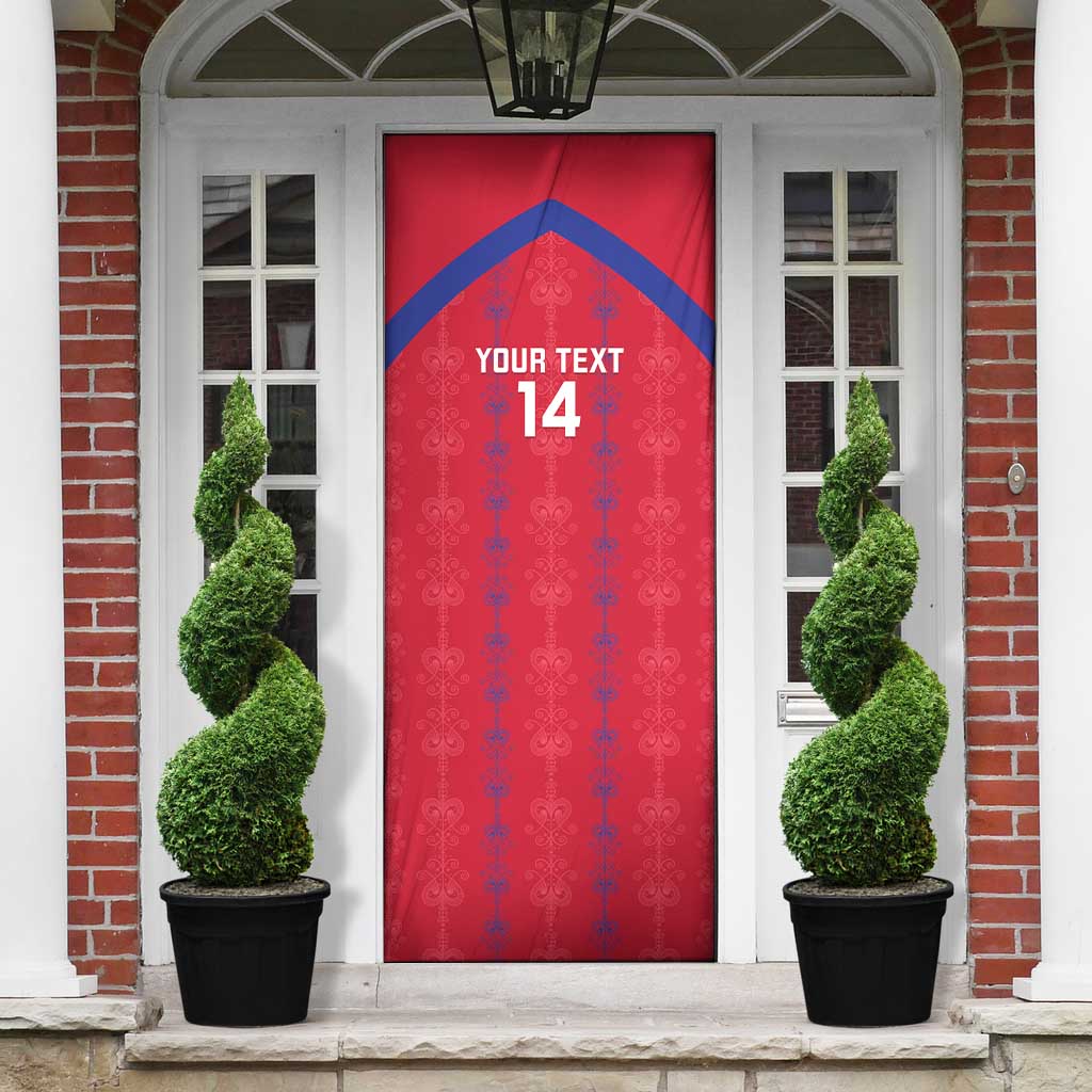 Custom Haiti Football Door Cover Les Grenadiers Veve Vodou Red