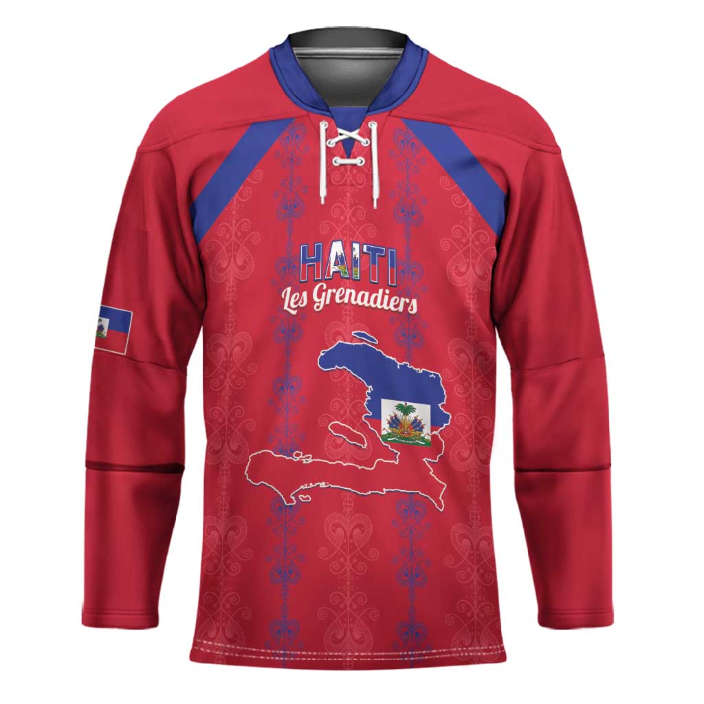 Custom Haiti Football Hockey Jersey Les Grenadiers Veve Vodou Red