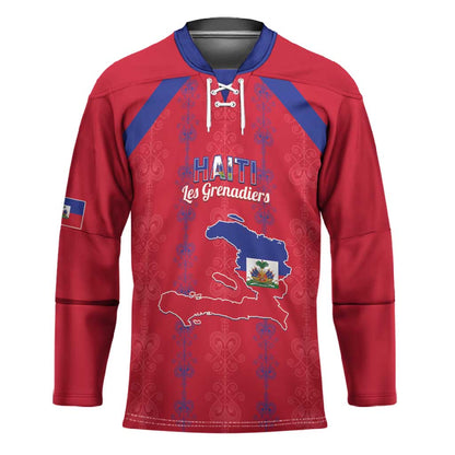 Custom Haiti Football Hockey Jersey Les Grenadiers Veve Vodou Red
