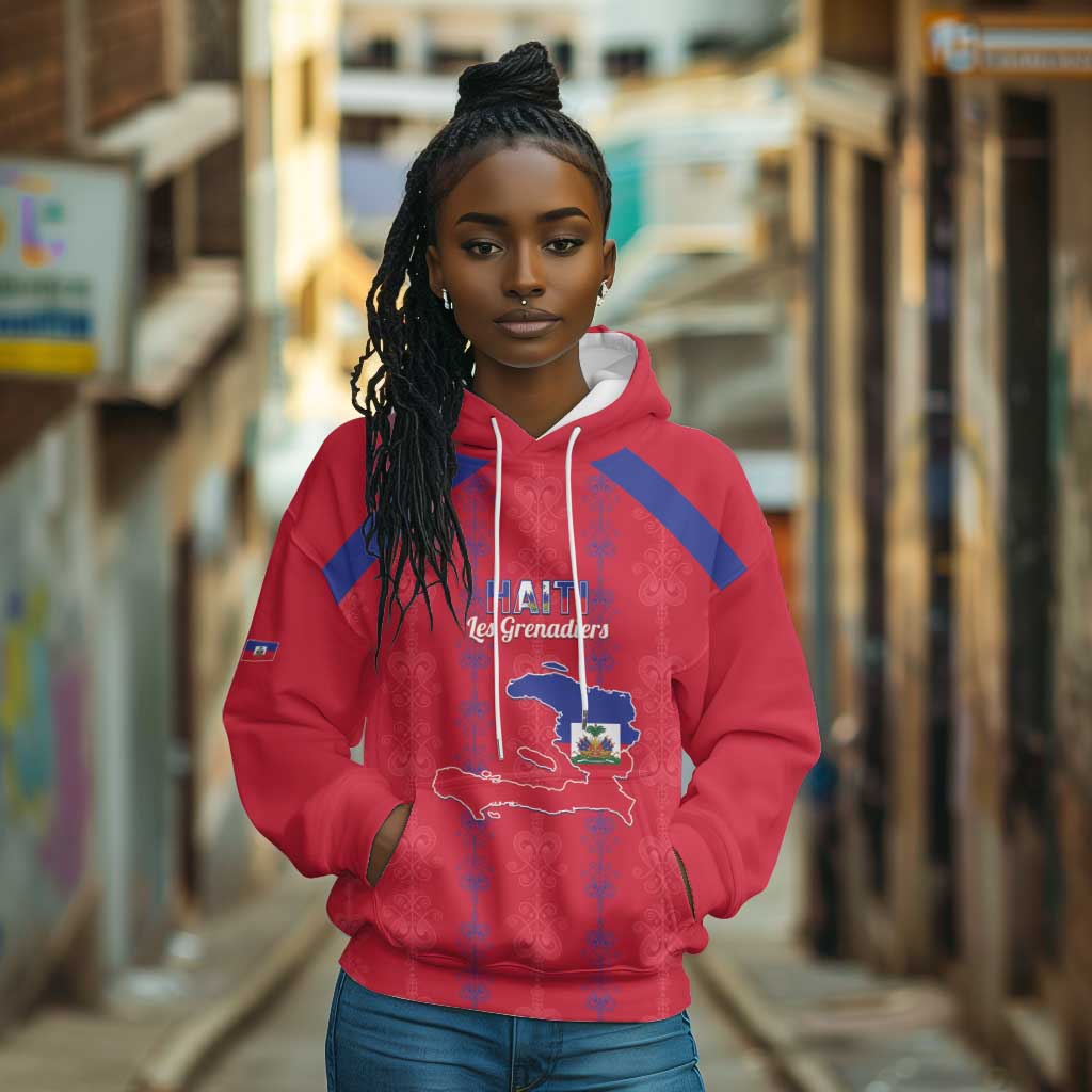 Custom Haiti Football Hoodie Les Grenadiers Veve Vodou Red - African Pride