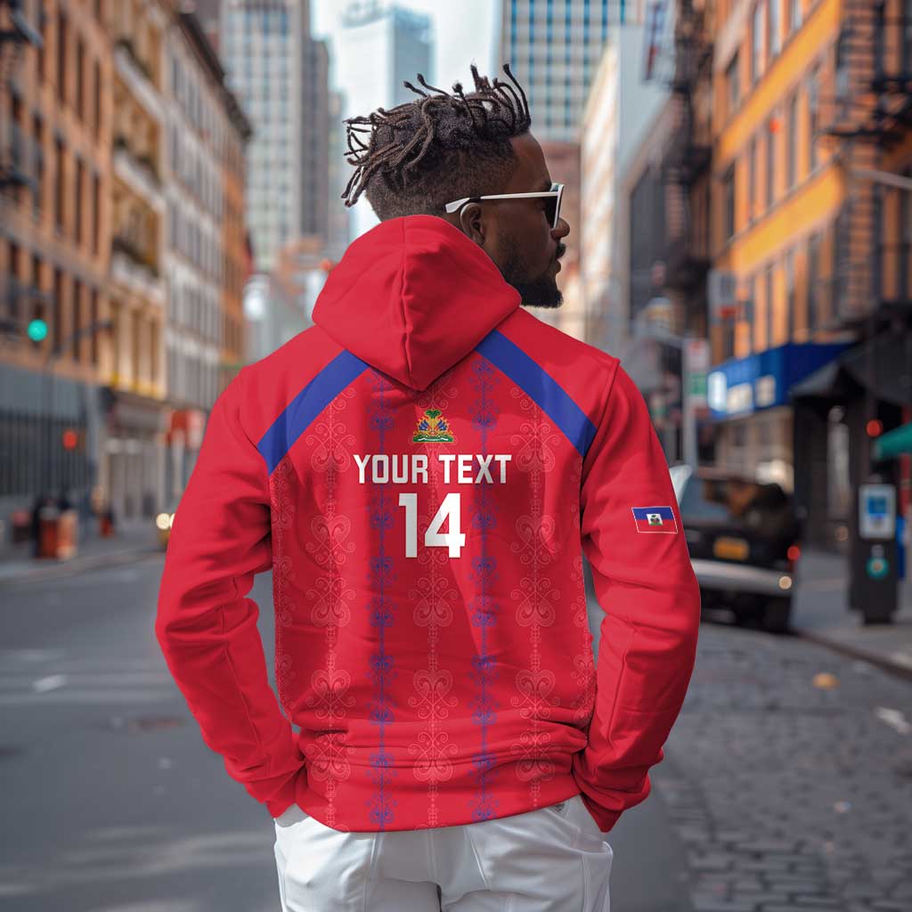 Custom Haiti Football Hoodie Les Grenadiers Veve Vodou Red - African Pride