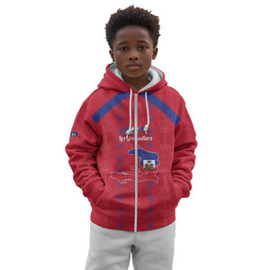 Custom Haiti Football Kid Hoodie Les Grenadiers Veve Vodou Red - African Pride
