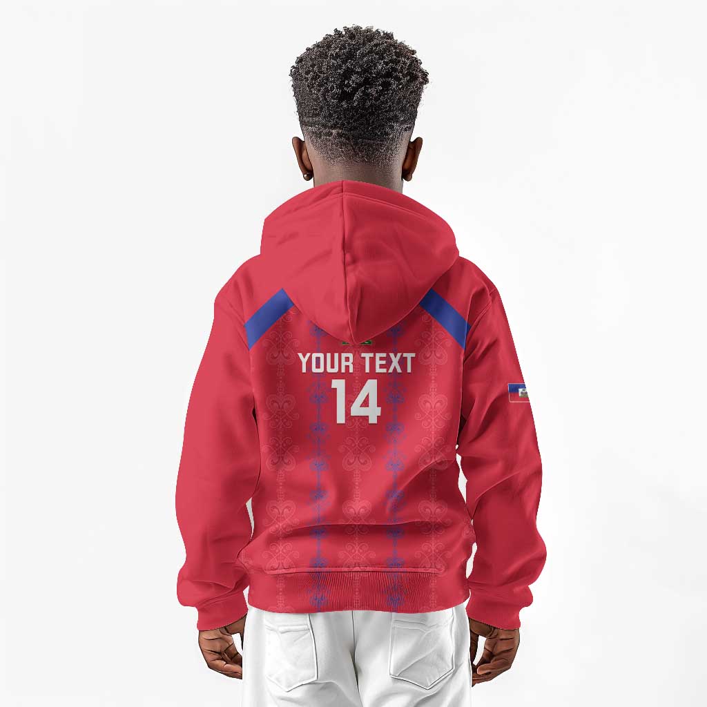 Custom Haiti Football Kid Hoodie Les Grenadiers Veve Vodou Red - African Pride