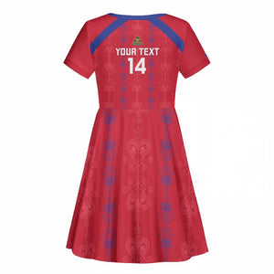 Custom Haiti Football Kid Short Sleeve Dress Les Grenadiers Veve Vodou Red - African Pride