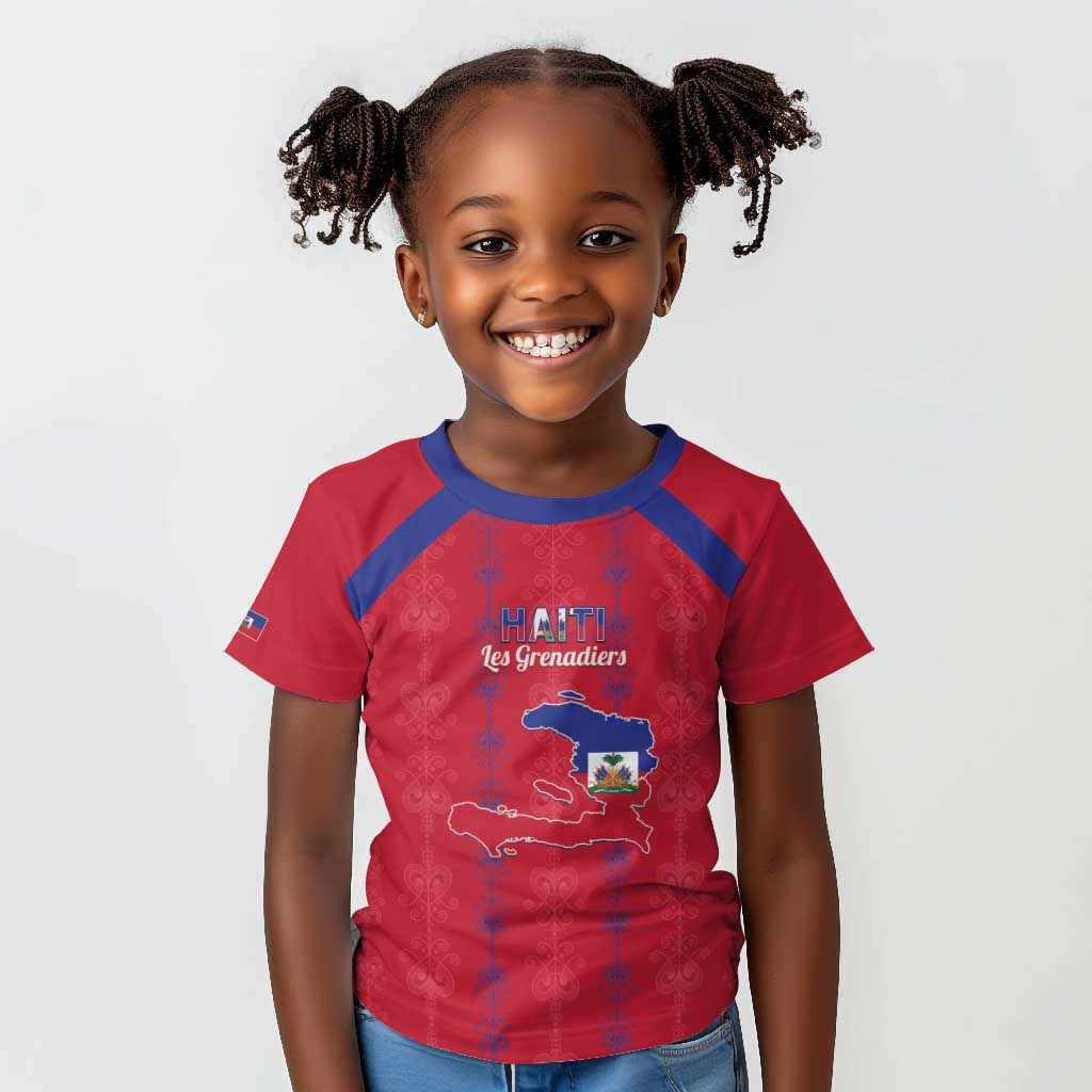 Custom Haiti Football Kid T shirt Les Grenadiers Veve Vodou Red - African Pride