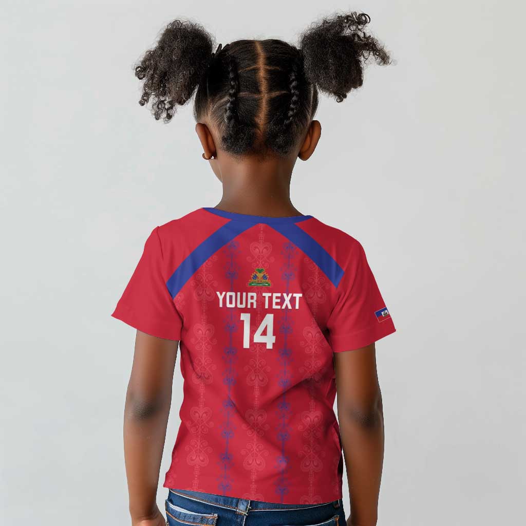 Custom Haiti Football Kid T shirt Les Grenadiers Veve Vodou Red - African Pride