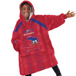 Custom Haiti Football Kid Wearable Blanket Hoodie Les Grenadiers Veve Vodou Red - African Pride