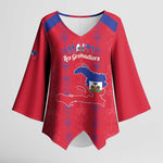 Custom Haiti Football Kimono Sleeve Blouse Les Grenadiers Veve Vodou Red