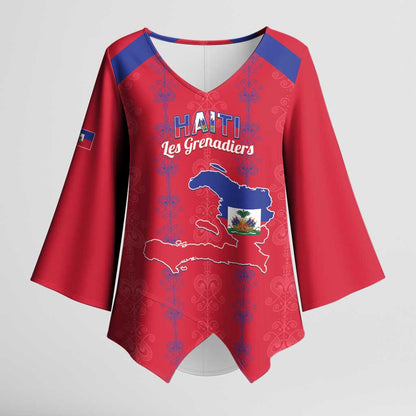 Custom Haiti Football Kimono Sleeve Blouse Les Grenadiers Veve Vodou Red