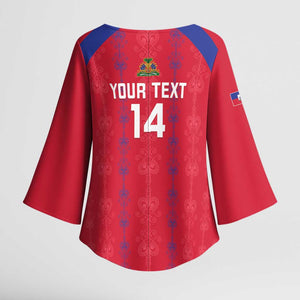 Custom Haiti Football Kimono Sleeve Blouse Les Grenadiers Veve Vodou Red