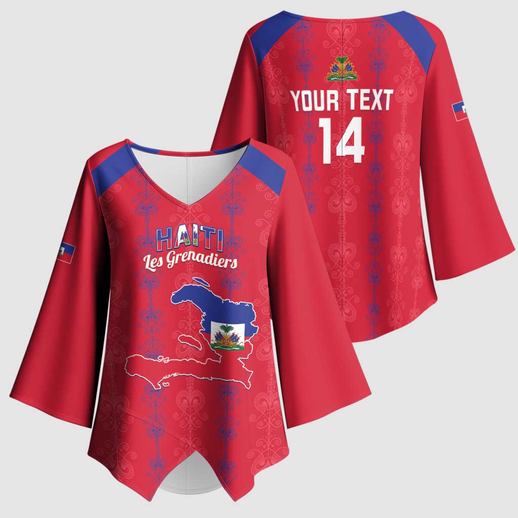 Custom Haiti Football Kimono Sleeve Blouse Les Grenadiers Veve Vodou Red