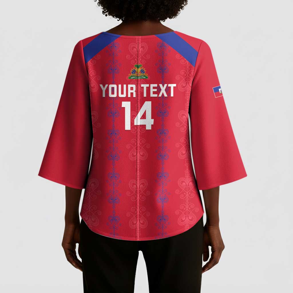 Custom Haiti Football Kimono Sleeve Blouse Les Grenadiers Veve Vodou Red