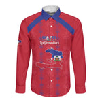 Custom Haiti Football Long Sleeve Button Shirt Les Grenadiers Veve Vodou Red - African Pride