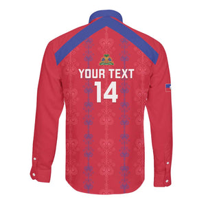 Custom Haiti Football Long Sleeve Button Shirt Les Grenadiers Veve Vodou Red - African Pride