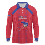 Custom Haiti Football Long Sleeve Polo Shirt Les Grenadiers Veve Vodou Red - African Pride