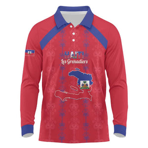 Custom Haiti Football Long Sleeve Polo Shirt Les Grenadiers Veve Vodou Red - African Pride