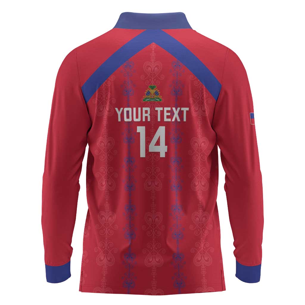 Custom Haiti Football Long Sleeve Polo Shirt Les Grenadiers Veve Vodou Red - African Pride