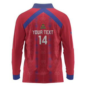Custom Haiti Football Long Sleeve Polo Shirt Les Grenadiers Veve Vodou Red - African Pride
