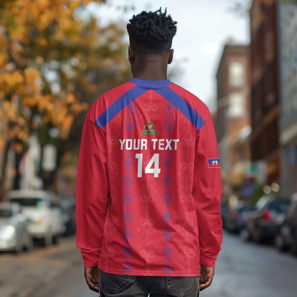 Custom Haiti Football Long Sleeve Shirt Les Grenadiers Veve Vodou Red - African Pride
