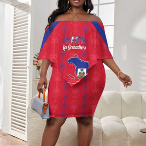Custom Haiti Football Off Shoulder Short Dress Les Grenadiers Veve Vodou Red - African Pride