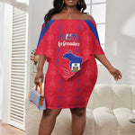 Custom Haiti Football Off Shoulder Short Dress Les Grenadiers Veve Vodou Red - African Pride
