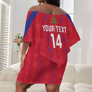 Custom Haiti Football Off Shoulder Short Dress Les Grenadiers Veve Vodou Red - African Pride