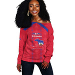 Custom Haiti Football Off Shoulder Sweater Les Grenadiers Veve Vodou Red - African Pride