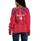 Custom Haiti Football Off Shoulder Sweater Les Grenadiers Veve Vodou Red - African Pride