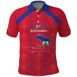 Custom Haiti Football Polo Shirt Les Grenadiers Veve Vodou Red - African Pride