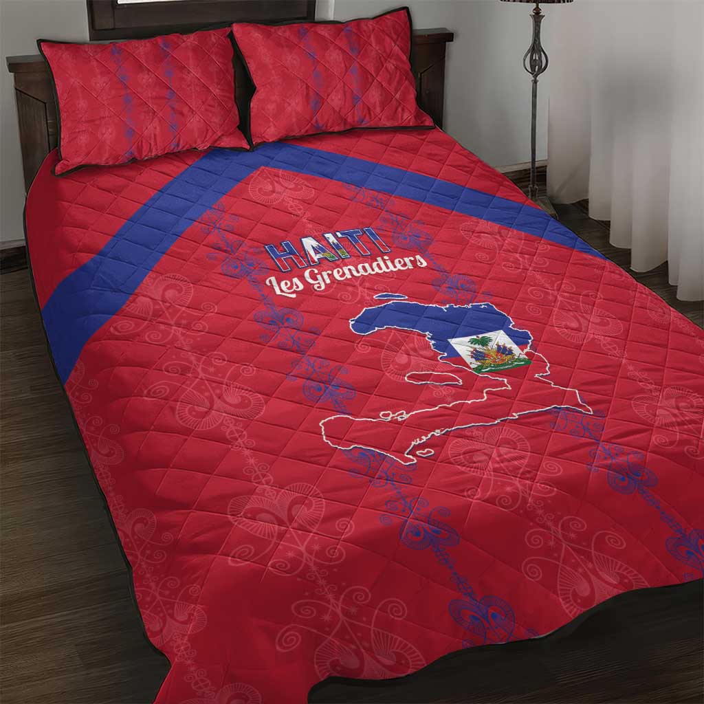 Haiti Football Quilt Bed Set Les Grenadiers Veve Vodou Red - African Pride