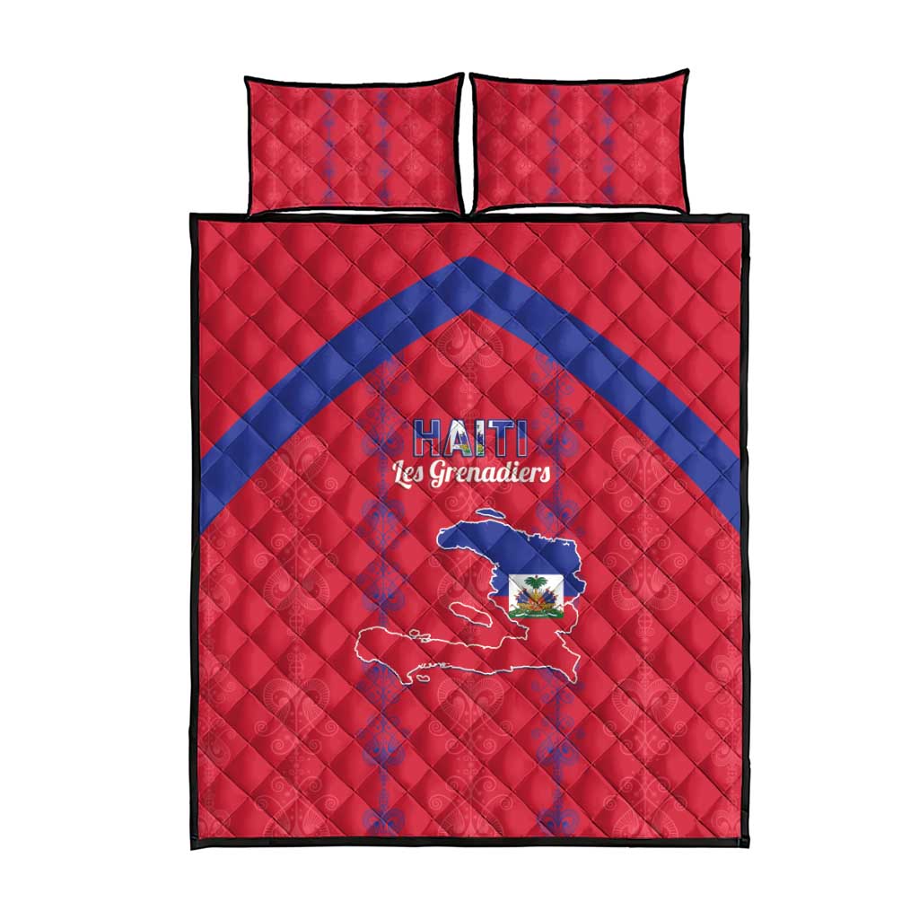 Haiti Football Quilt Bed Set Les Grenadiers Veve Vodou Red - African Pride