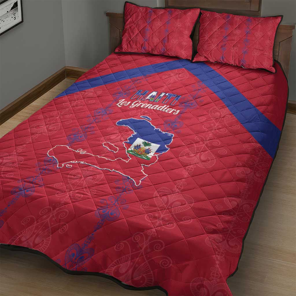 Haiti Football Quilt Bed Set Les Grenadiers Veve Vodou Red - African Pride