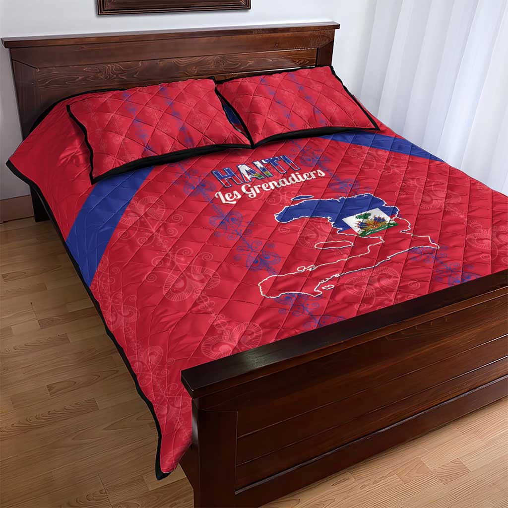 Haiti Football Quilt Bed Set Les Grenadiers Veve Vodou Red - African Pride