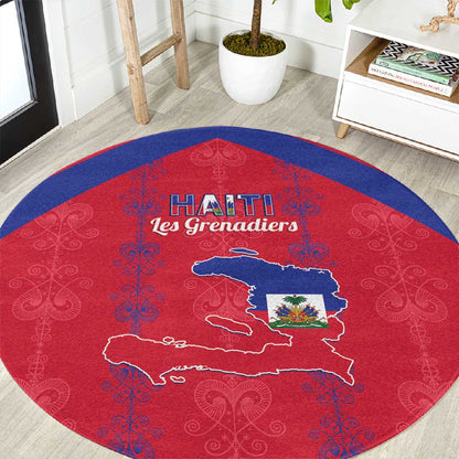 Haiti Football Round Carpet Les Grenadiers Veve Vodou Red - African Pride
