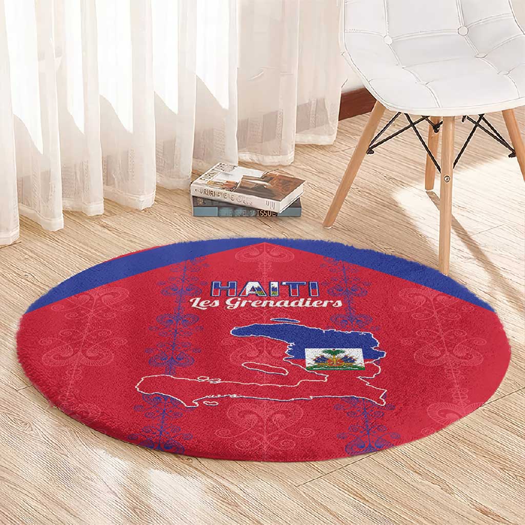 Haiti Football Round Carpet Les Grenadiers Veve Vodou Red - African Pride