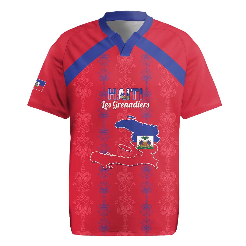 Custom Haiti Football Rugby Jersey Les Grenadiers Veve Vodou Red - African Pride