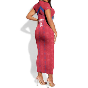 Custom Haiti Football Short Sleeve Bodycon Dress Les Grenadiers Veve Vodou Red - African Pride