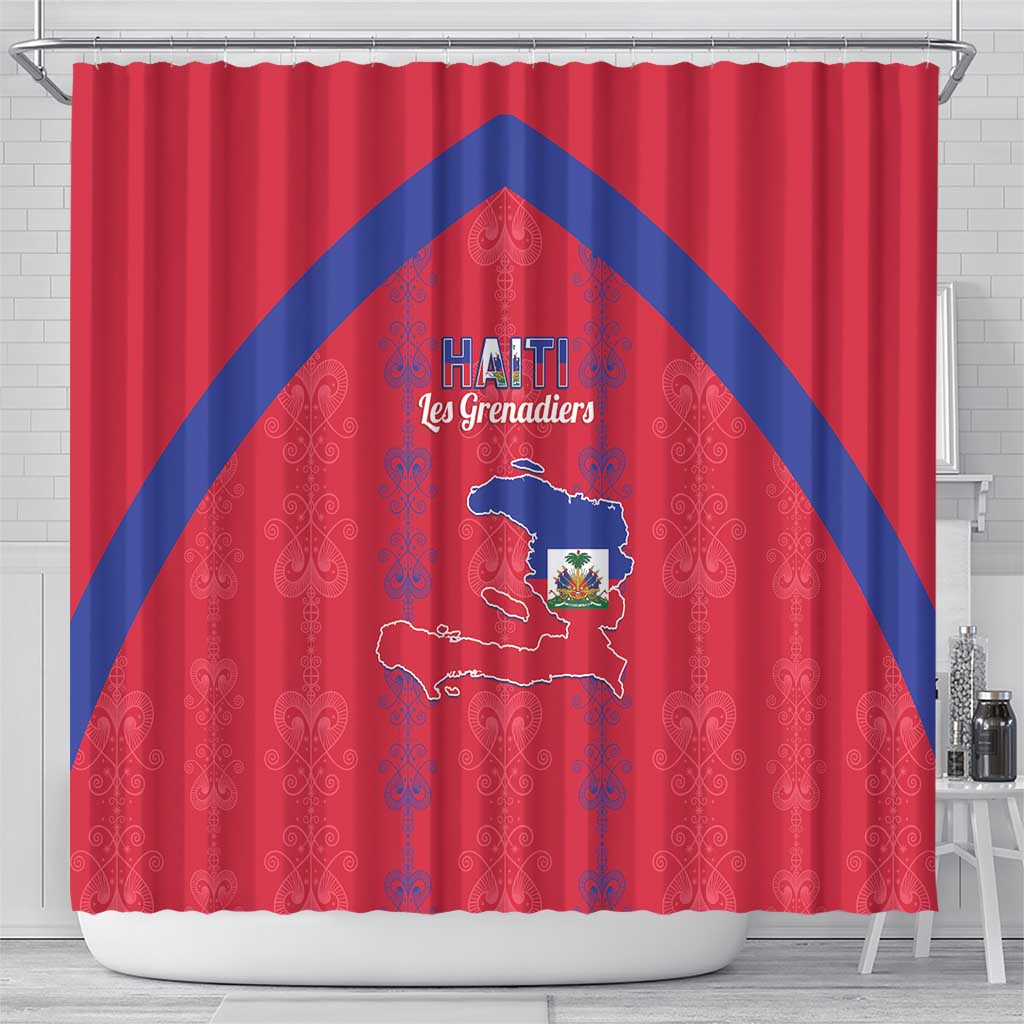 Haiti Football Shower Curtain Les Grenadiers Veve Vodou Red - African Pride