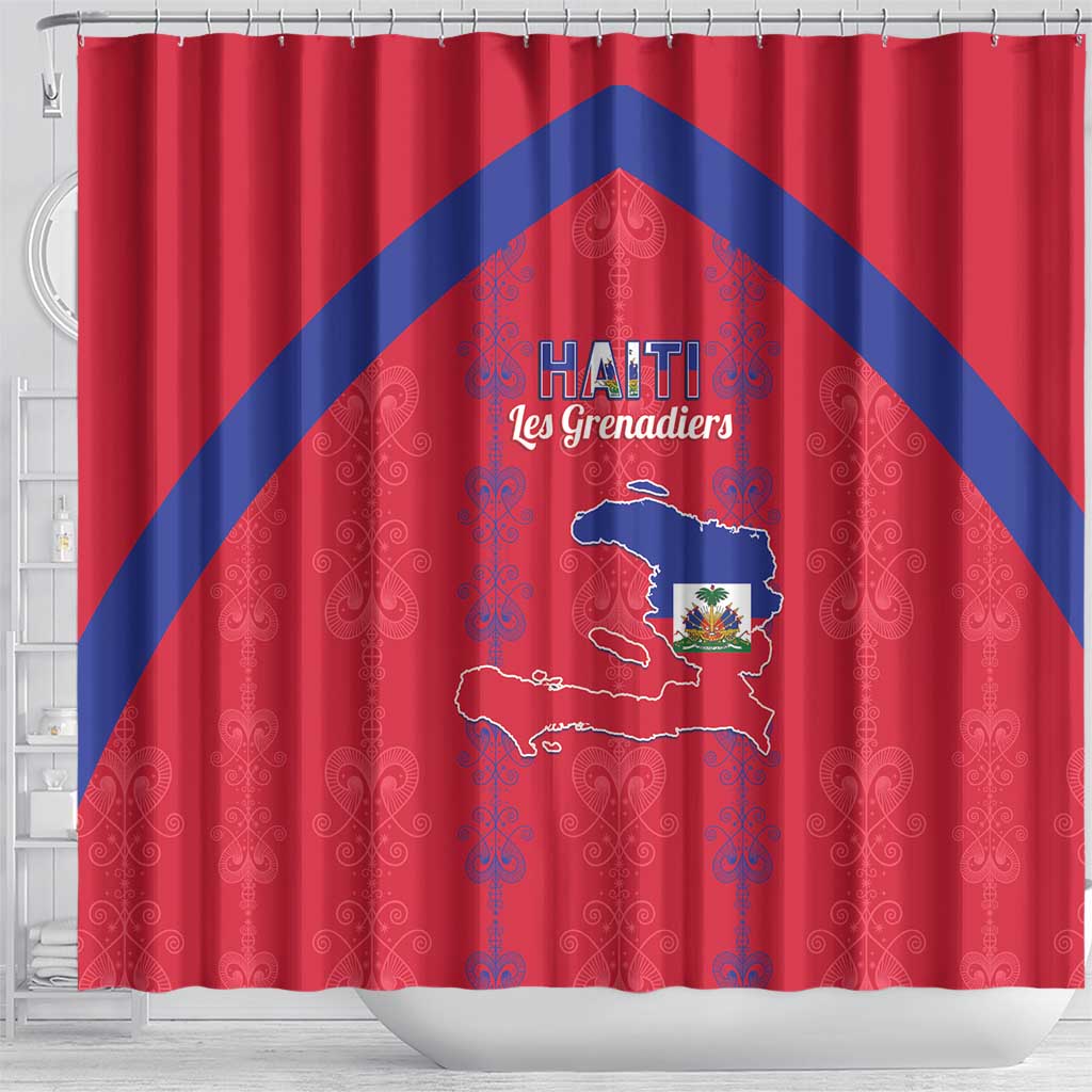 Haiti Football Shower Curtain Les Grenadiers Veve Vodou Red - African Pride