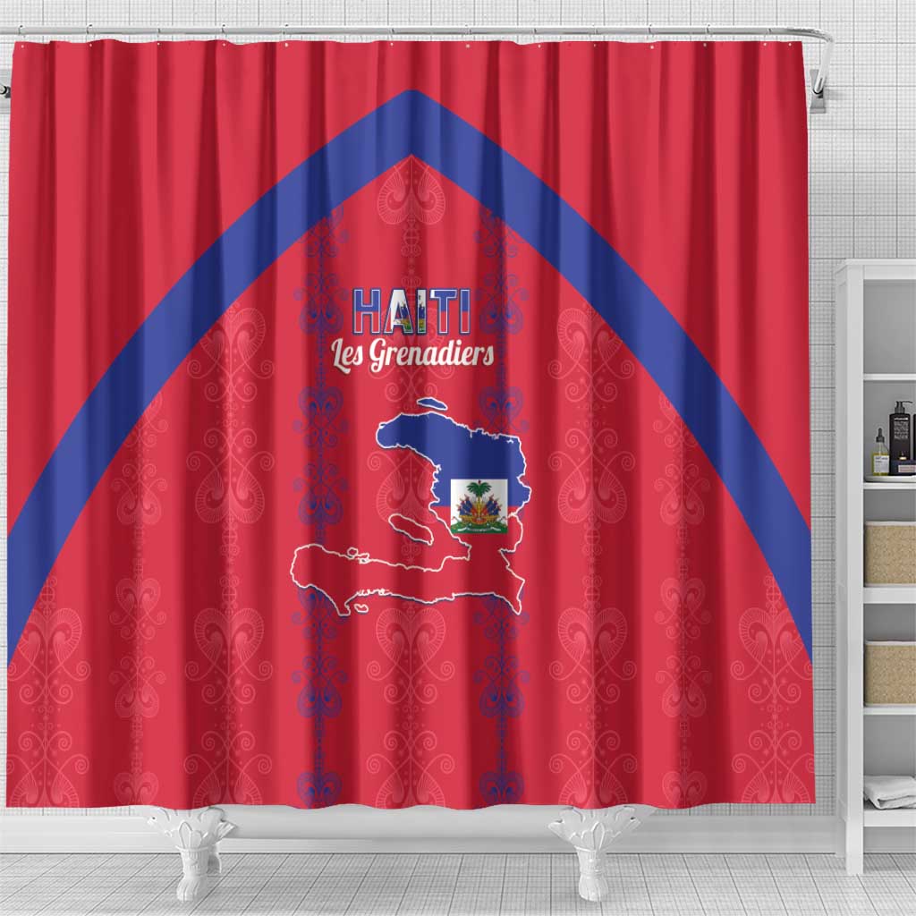 Haiti Football Shower Curtain Les Grenadiers Veve Vodou Red - African Pride