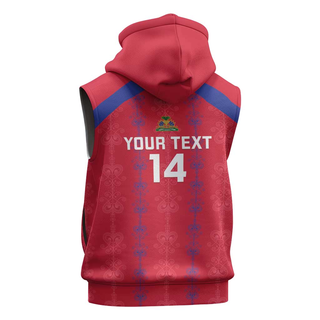 Custom Haiti Football Sleeveless Hoodie Les Grenadiers Veve Vodou Red - African Pride