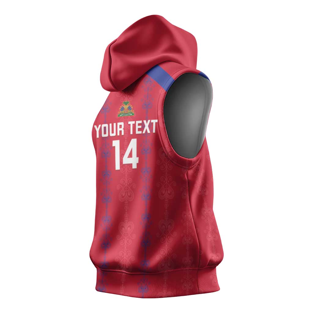 Custom Haiti Football Sleeveless Hoodie Les Grenadiers Veve Vodou Red - African Pride