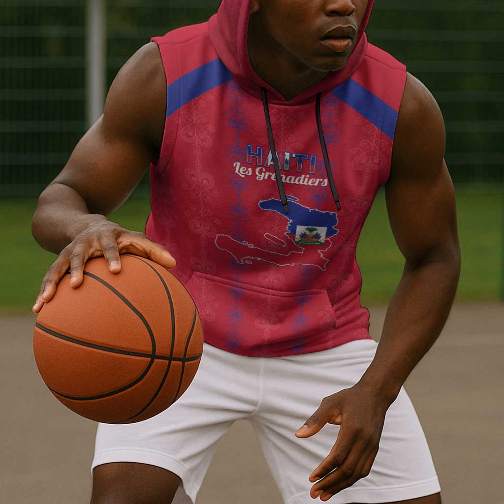 Custom Haiti Football Sleeveless Hoodie Les Grenadiers Veve Vodou Red - African Pride