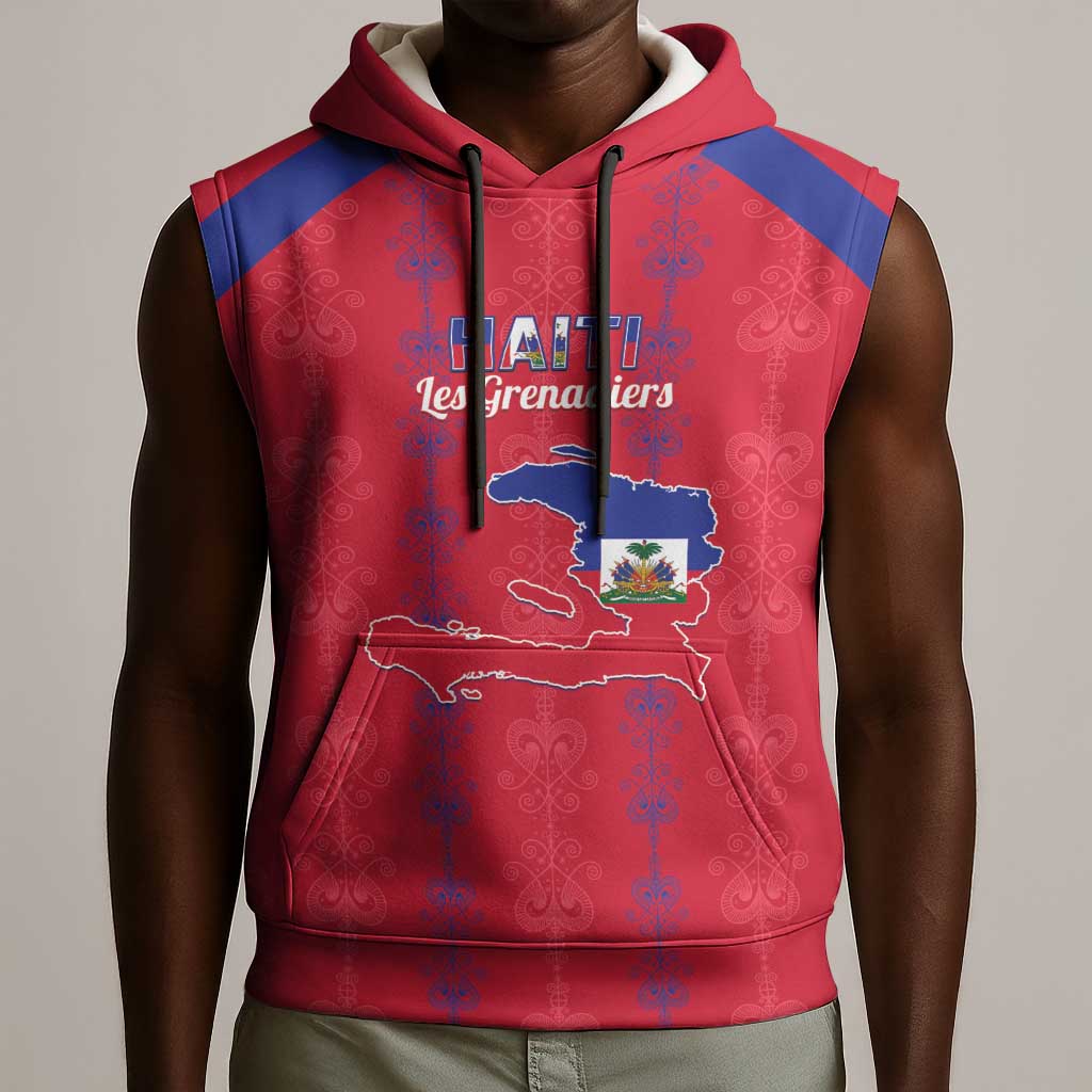 Custom Haiti Football Sleeveless Hoodie Les Grenadiers Veve Vodou Red - African Pride