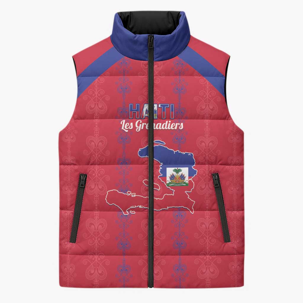 Custom Haiti Football Sleeveless Puffer Jacket Les Grenadiers Veve Vodou Red