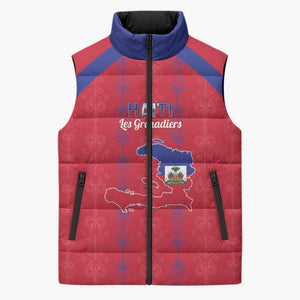 Custom Haiti Football Sleeveless Puffer Jacket Les Grenadiers Veve Vodou Red