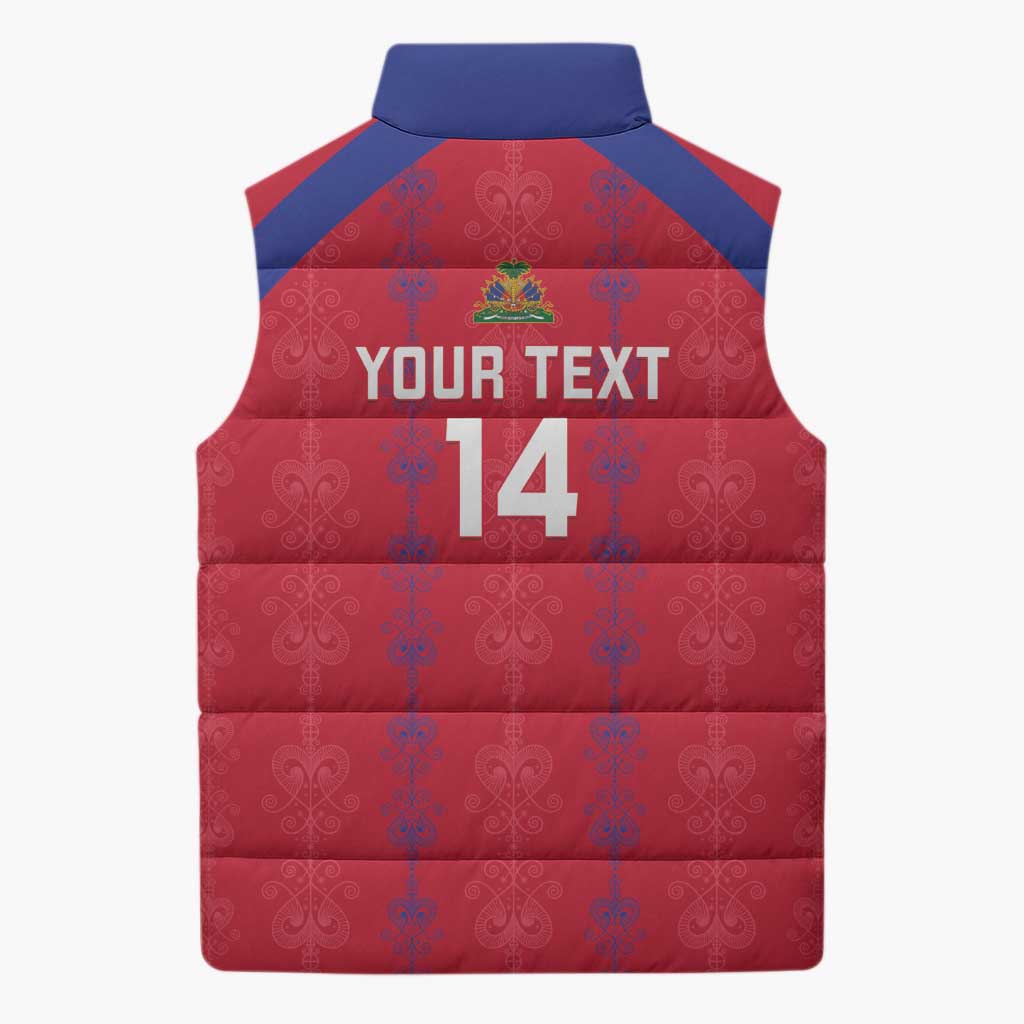 Custom Haiti Football Sleeveless Puffer Jacket Les Grenadiers Veve Vodou Red