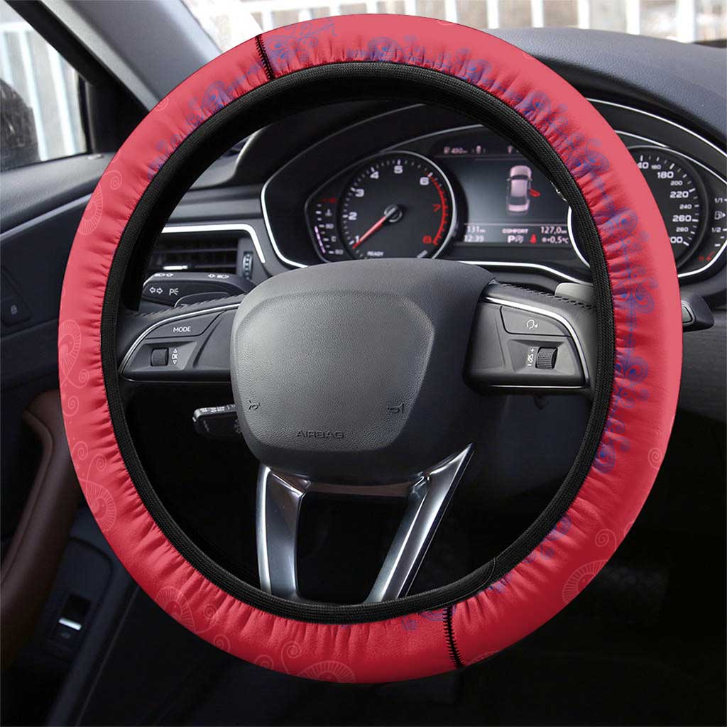 Haiti Football Steering Wheel Cover Les Grenadiers Veve Vodou Red - African Pride
