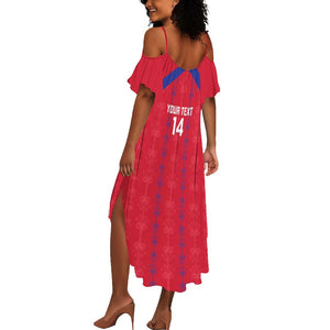 Custom Haiti Football Summer Maxi Dress Les Grenadiers Veve Vodou Red - African Pride