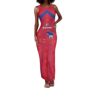 Custom Haiti Football Tank Maxi Dress Les Grenadiers Veve Vodou Red - African Pride